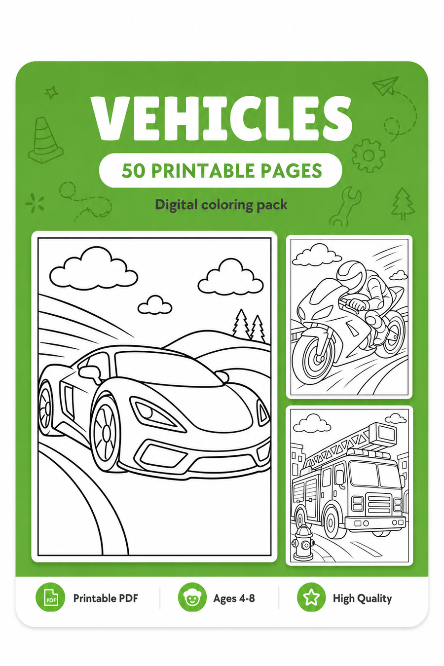 Vehicles Printable Coloring Book