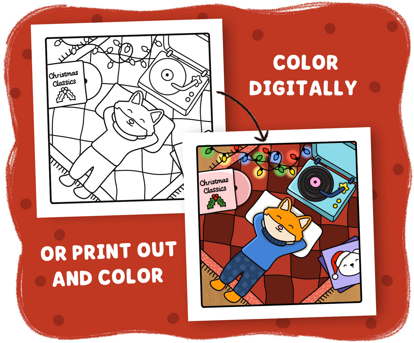 Cozy Christmas 8 Page Digital Coloring Book