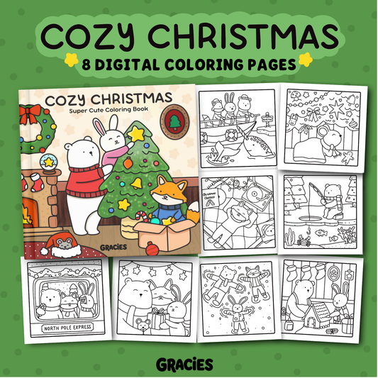 Cozy Christmas 8 Page Digital Coloring Book