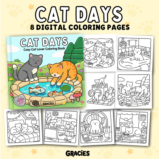 Cat Days 8 Pack Digital Coloring Pages