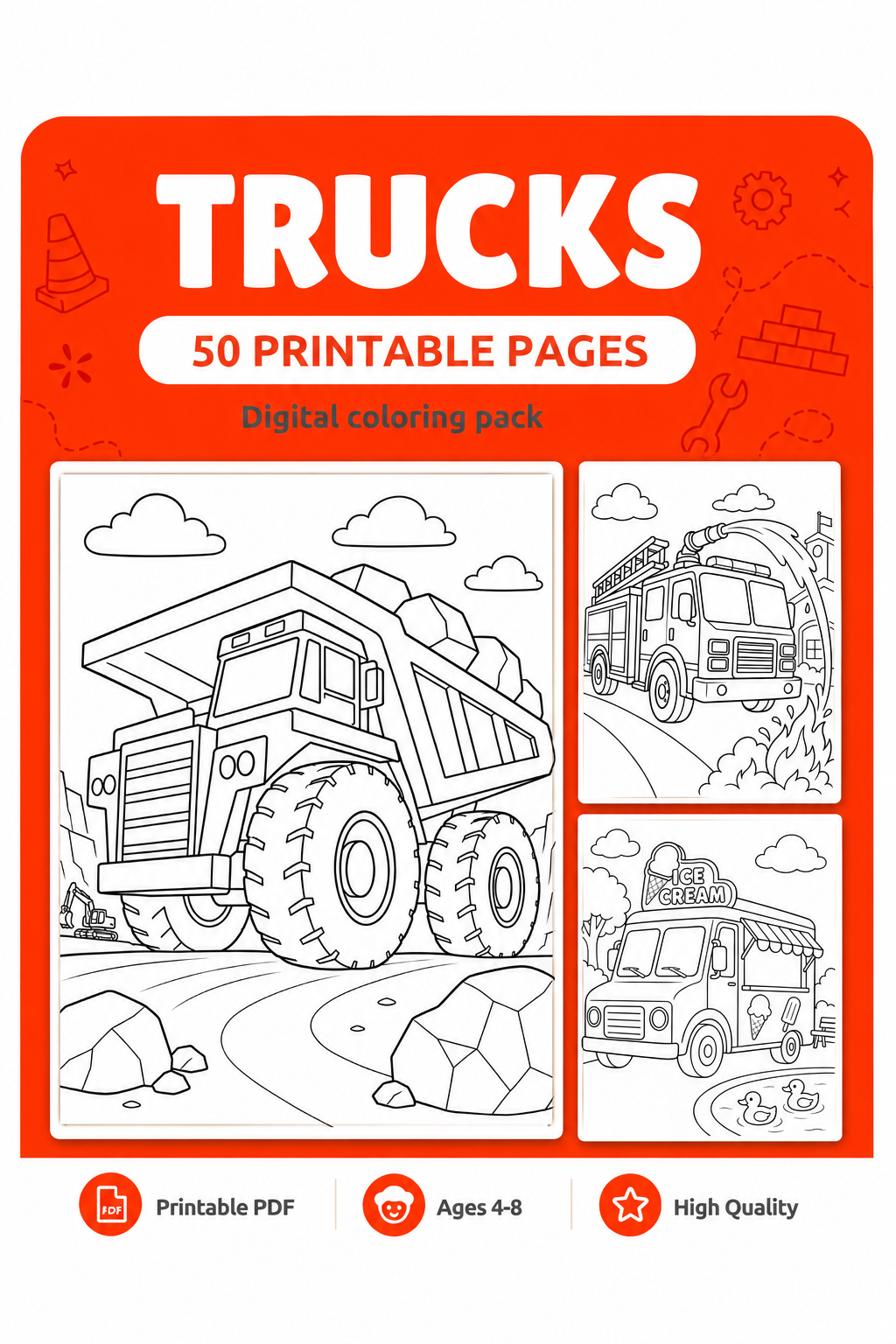 Trucks Printable Coloring Book