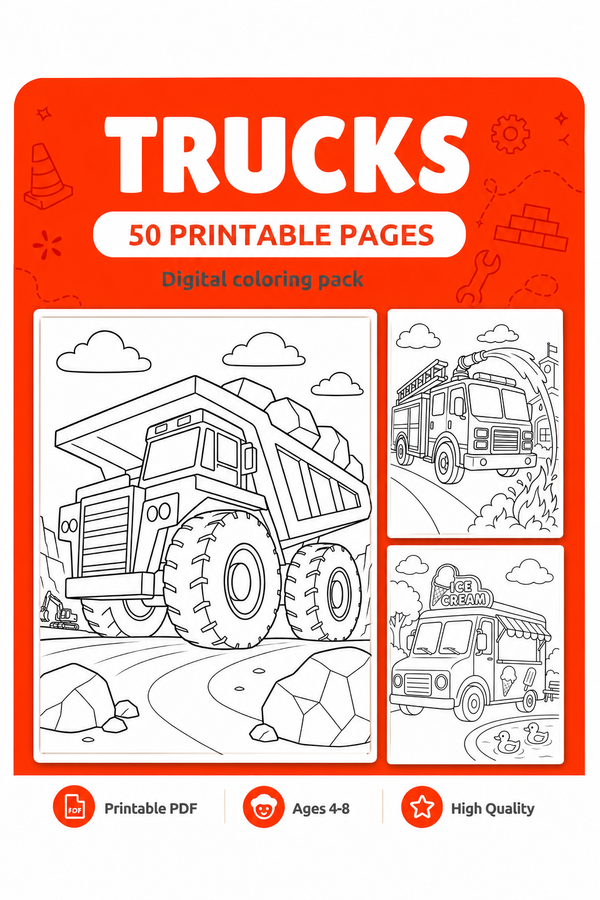 Trucks Printable Coloring Book