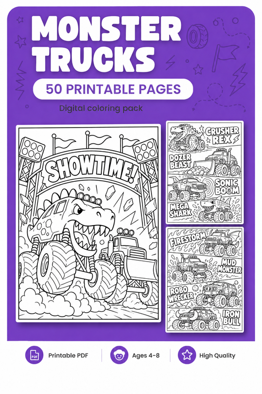 Monster Trucks Printable Coloring Book